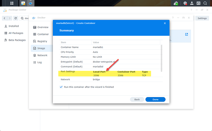 群晖（Synology）NAS 后台安装 Docker 后配置 Mariadb / MySQL 配置端口插图4