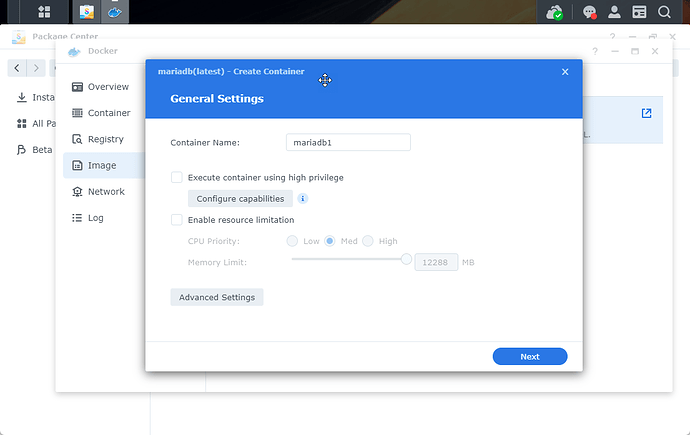 群晖（Synology）NAS 后台安装 Docker 后配置 Mariadb / MySQL插图6