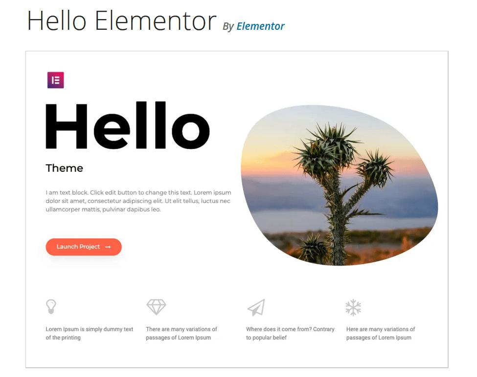 WordPress.org 上的 WordPress 主题“Hello Elementor”预览