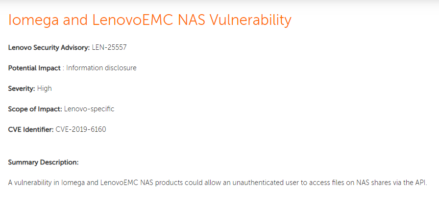 Lenovo/Iomega的NAS存在权限控制缺陷，导致海量信息泄露-陌上烟雨遥