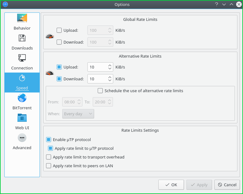 Set Speed or Bandwidth Limit